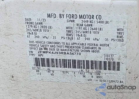 2024 Ford Edge Sel из США, поврежденный, VIN 2FMPK4J93RBA54770